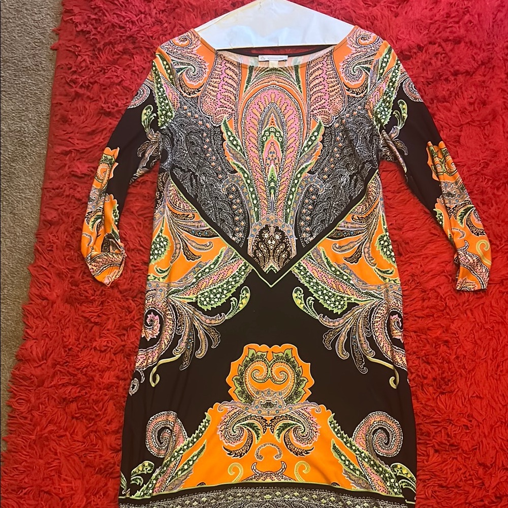 Paisley Print Orange and Black Dress
